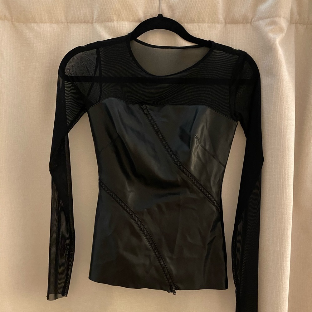 Bailey 44 leather/sheer top size xs